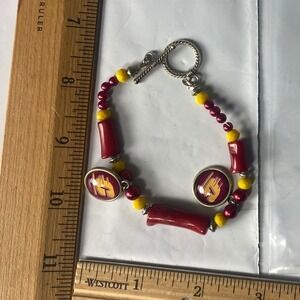 Team Spirit Beaded Bracelet‎ Red Yellow USC Trojans Inspired Charm Toggle Clasp